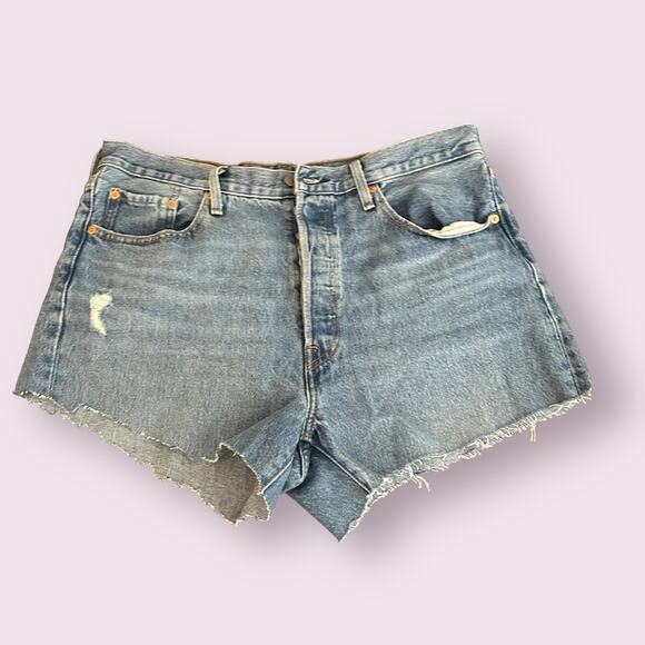 Levi's 501 Button Fly Jean Shorts Cutoff Frayed High Rise Light Wash 33 - Picture 5 of 13